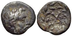 Ancient Coins - Achaea, Achaean League, Antigoneia (Mantinea). AR Hemidrachm. Zeus / League Monogram.