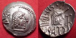 Ancient Coins - HIMYAR KINGDOM (The Homerites) AR silver scyphate 'quinarius'. 125-150 AD, under Shamnar Yahan'am. Head of deity / head of ruler.