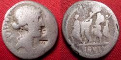Ancient Coins - MARCUS JUNIUS BRUTUS AR silver denarius. Bust of Libertas, Consul Brutus walking with lictors.