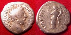 Ancient Coins - MARCUS AURELIUS AR silver denarius. Rome, 174 AD. Felicitas standing, holding long caduceus & scepter.