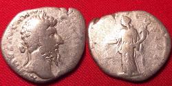 Ancient Coins - LUCIUS VERUS AR silver denarius. Aequitas standing left, holding scales & cornucopia