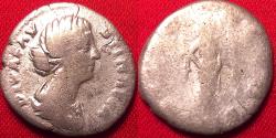 Ancient Coins - DIVA FAUSTINA II AR silver denarius. Aeternitas standing, drawing out veil