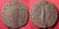 Ancient Coins - GALLIENUS AE antoninianus. Rome, 265-266 AD. Fortuna standing, holding rudder set on globe