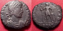 Ancient Coins - PROCOPIUS AE3. Constantinople. SECVRITAS REIPVB, Emperor standing, holding labarum. UNLISTED in RIC, very rare.