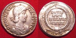 Ancient Coins - CONSTANTIUS II AR silver siliqua. Constantinople, 11th officina. Vows in wreath