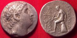 Ancient Coins - ANTIOCHOS III THE GREAT AR silver tetradrachm. 204-197 BC. Apollo on omphalos