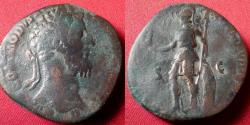 Ancient Coins - COMMODUS AE sestertius. Virtus standing, holding Victory, spear & shield. Rare.