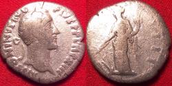 Ancient Coins - ANTONINUS PIUS AR silver denarius. COS IIII, Fortuna standing
