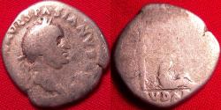 Ancient Coins - VESPASIAN AR silver denarius. IVDAEA, captive seated beneath palm tree. Rare.