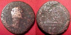 Ancient Coins - DOMITIAN AE as. SALUTI AUGUSTI, large altar with double doors & bull's head knockers. Scarce