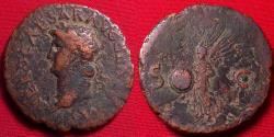 Ancient Coins - NERO AE as. Victory advancing left, holding shield. Left facing portrait