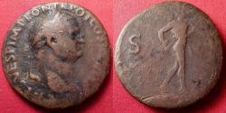 Ancient Coins - TITUS CAESAR AE orichalcum sestertius. 73 AD. Mars advancing right.