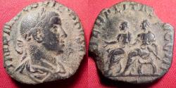 Ancient Coins - PHILIP II AUGUSTUS AE sestertius. Rome, 248 AD, third Liberalitas donative. Emperors seated on curule chairs.