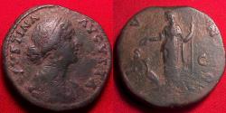 Ancient Coins - FAUSTINA II JUNIOR AE sestertius. Juno standing, peacock beside.