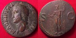 Ancient Coins - AGRIPPA AE as. Neptune standing, holding trident & dolphin. Memorial issue by Caligula
