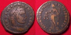 Ancient Coins - GALERIUS AE large follis. 10.6 grams. Ticinum mint, Moneta standing.