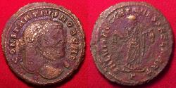 Ancient Coins - CONSTANTIUS I CHLORUS, as Caesar, AE large follis. Carthage mint, Carthago standing, holding fruit. Scarce.