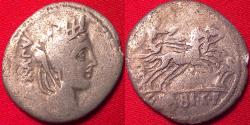 Ancient Coins - C FABIUS C F HADRIANUS AR denarius. Victory in Biga, turreted bust of Cybele