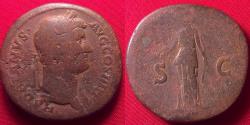 Ancient Coins - HADRIAN AE sestertius. Diana standing, holding bow & arrows.