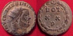 Ancient Coins - MAXIMIANUS AE radiate fractional follis. Rome, 297-298 AD. VOT XX in wreath