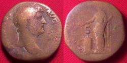 Ancient Coins - HADRIAN AE sestertius. Salus standing left, feeding serpent coiled around altar.