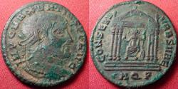Ancient Coins - MAXENTIUS AE follis. Aquileia mint. Roma seated in hexastyle temple.