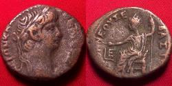 Ancient Coins - NERO AR billon tetradrachm. Nero, the New Augustus! Young Nero seated left, wearing radiate crown and toga. Rare.