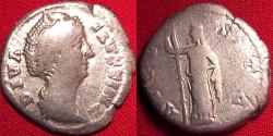 Ancient Coins - DIVA FAUSTINA I SENIOR AR silver denarius. Ceres standing, holding scepter & grain ears.
