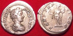 Ancient Coins - CARACALLA AR silver denarius. 203 AD. Roma standing left