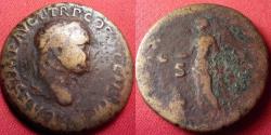 Ancient Coins - TITUS AE laureate dupondius. Lugdunum mint, 77-78 AD. PAX AVG, Pax sacrificing over lit altar. Scarce.
