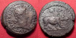 Ancient Coins - TRAJAN AE obol. Alexandria, 110-111 AD. Hippopotamus standing right. Rare.