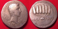 Ancient Coins - AUGUSTUS (Octavian) AR silver cistophorus. Ephesus, 24-20 BC. Six wheat ears tied in bundle