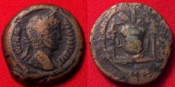 Ancient Coins - HADRIAN AE obol. Modius with poppies & corn ears, torch on either side. Scarce.