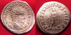 Ancient Coins - CARACALLA AR silver denarius. Asclepius standing left, holding caduceus, globe at his feet.