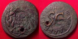 Ancient Coins - AUGUSTUS AE moneyer's series dupondius. L Surdinus, 18 BC, Legend in wreath