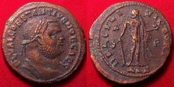 Ancient Coins - CONSTANTIUS I CHLORUS CAESAR AE large follis. HERCVLI VICTORI, Hercules standing with club, apple & lion skin. Rare.