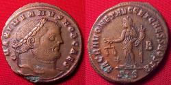 Ancient Coins - GALERIUS CAESAR AE large follis. Siscia. Moneta standing, holding scales & cornucopia