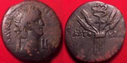 Ancient Coins - CLAUDIUS AE diobol. Alexandria. Bundle of grain ears & caduceus