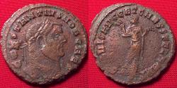 Ancient Coins - CONSTANTIUS I CHLORUS, as Caesar, AE large follis. Carthage mint, Carthago standing, holding fruit. Scarce.