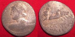 Ancient Coins - C LICINIUS MACER AR silver denarius. Bust of Apollo, Minerva in quadriga.