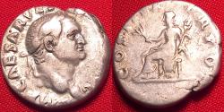 Ancient Coins - VESPASIAN AR silver denarius, COS ITER TR POT, Pax seated left, holding branch & caduceus. 'First year' series.
