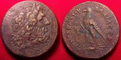 Ancient Coins - PTOLEMY III EUERGETES 35mm triobol. Eagle standing, Chi-Ro between legs.