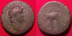 Ancient Coins - NERO AE sestertius. Triumphal arch decorated with quadriga and statues.
