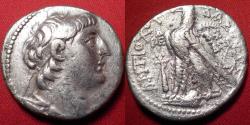 Ancient Coins - ANTIOCHOS VII (Antiochus) AR silver tetradrachm. Tyre, 131-130 BC. Eagle on thunderbolt.