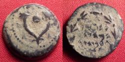 Ancient Coins - JOHN HYRKANOS I (Yehohanan) AE prutah. Hasmoneans, 134-104 BC. Double cornucopia