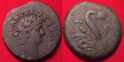 Ancient Coins - NERO AE diobol. Alexandria, 67-68 AD. Agathodaemon