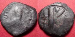 Ancient Coins - JUSTIN I & JUSTINIAN I AE half follis. Constantinople, 527 AD. Scarce