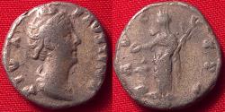 Ancient Coins - DIVA FAUSTINA I AR silver denarius. Pietas standing, altar beside.