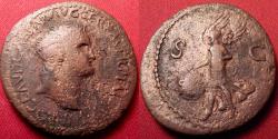Ancient Coins - NERO AE as. Lugdunum, 64-66 AD. Victory advancing left, holding shield