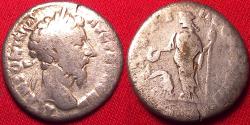 Ancient Coins - MARCUS AURELIUS AR silver denarius. Salus standing, feeding serpent.